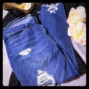 Ripped straight leg jeans